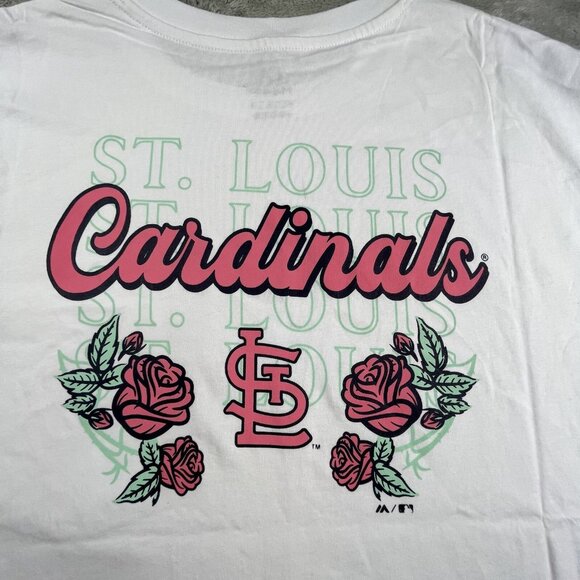 St Louis Cardinals Floral Men's XL White Baseball Majestic Shirt Pocket Rose - Picture 4 of 11